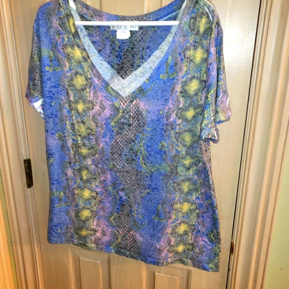 Womens plus sz 2X Kelly Renee  v-neck shirt bright fun